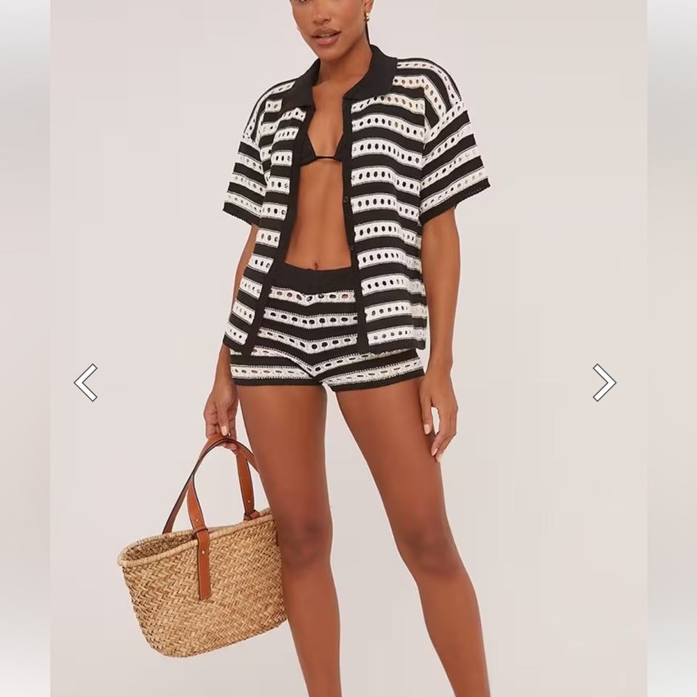 Black & White Striped Crochet Swim Coverup Set